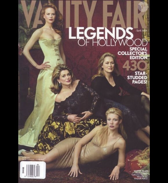 Avril 2001 : Gwyneth Paltrow, accompagnée de Catherine Deneuve, Nicole Kidman et Meryl Streep, en couverture du Vanity Fair pour son numéro consacré aux légendes d'Hollywood.