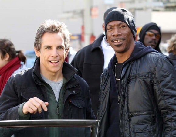 Eddie Murphy et Ben Stiller, à New York sur le tournage de Tower Heist, Le casse de Central Park, le 17 novembre 2010.