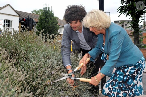 La duchesse Camilla Parker-Bowles dans sa tournée des jardins dans la ville, à Londres, le 6 septembre 2011.
