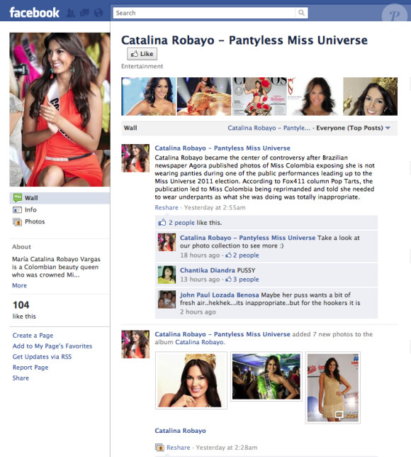 Une page Facebook de soutien à Catalina Robayo révèle qu'elle apparaissait sans petite culotte lors d'une sortie officielle. 