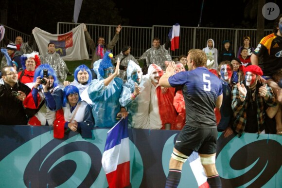 Les tribunes étaient colorées lors de la victoire française en Coupe du Monde de rugby face au Canada en Nouvelle-Zélande le 18 septembre 2011