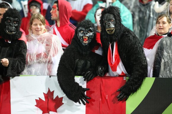 Les supporters canadiens avaient sorti les costumes de gorilles lors de la victoire française en Coupe du Monde de rugby face au Canada en Nouvelle-Zélande le 18 septembre 2011