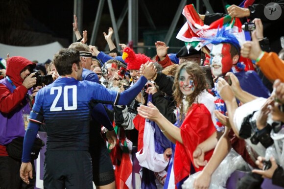 Les tribunes étaient colorées lors de la victoire française en Coupe du Monde de rugby face au Canada en Nouvelle-Zélande le 18 septembre 2011