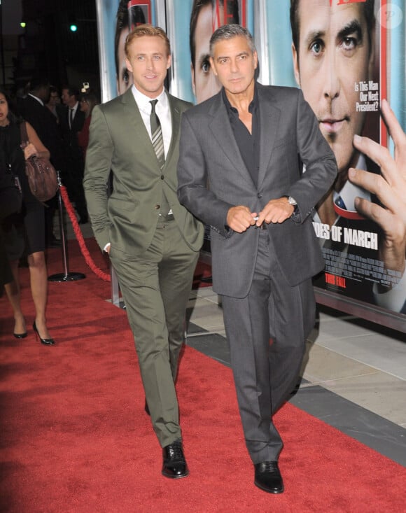 George Clooney et Ryan Gosling lors de l'avant-première du film Les Marches du pouvoir à Beverly Hills le 27 septembre 2011