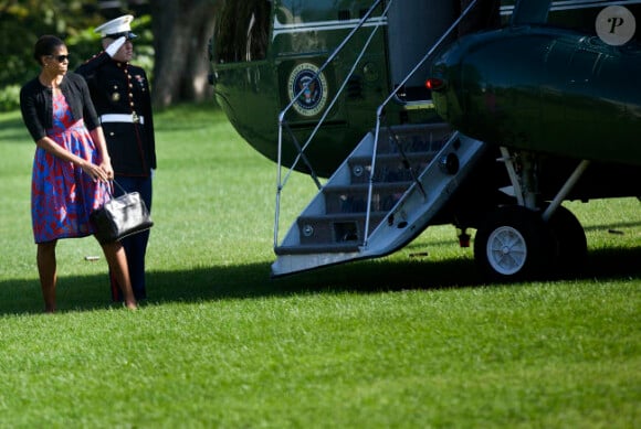Michelle Obama revenant d'un weekend à Camp David le 9 octobre 2011 à Washington