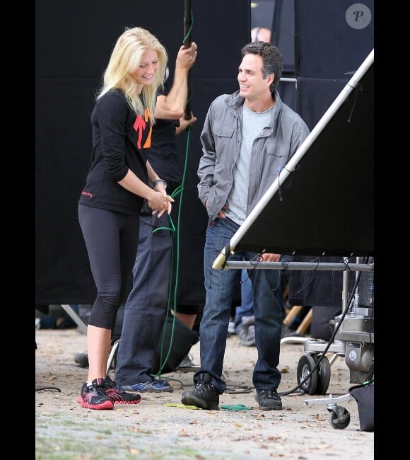 Le tournage de Thanks for sharing à New York le 12 octobre 2011. Gwyneth Paltrow y tient l'un des rôles principaux.