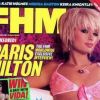 Paris Hilton, très chic en lingerie rose, fait la couverture du magazine FHM. Mars 2004.