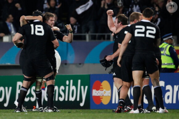 Les Néozélandais lors de la finale de la Coupe du monde de rugby remportée par les All Blacks le 23 octobre 2011 à l'Eden Park d'Auckland