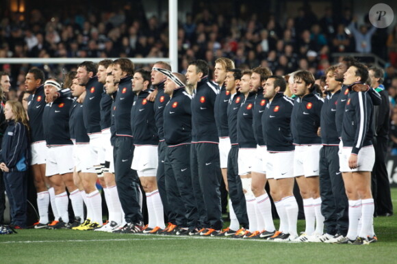 L'équipe de France lors de la finale de la Coupe du monde de rugby remportée par les All Blacks le 23 octobre 2011 à l'Eden Park d'Auckland