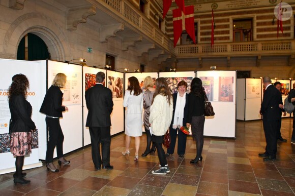 La princesse Mary de Danemark à la mairie de Copenhague le 9 novembre 2011 pour l'inauguration d'une exposition sur le 7-miliiardième être humain de la Terre sous l'égide du Fonds Démographique des Nations-Unies.