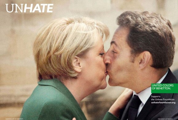 Campagne Unhate de Benetton avec Niolas Sarkozy et Angela Merkel, novembre 2011.