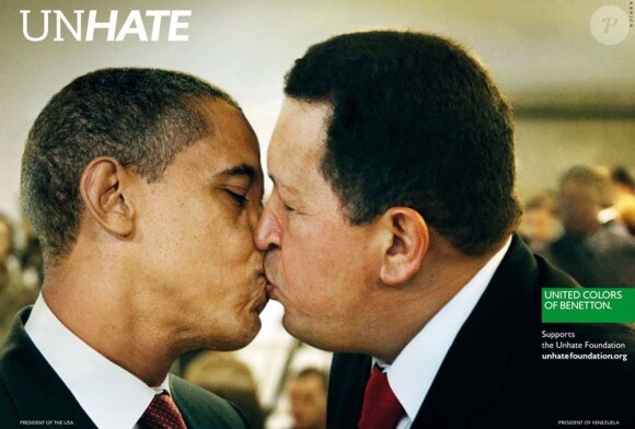 Campagne Unhate de Benetton avec Hugo Chavez et Barack Obama, novembre 2011.