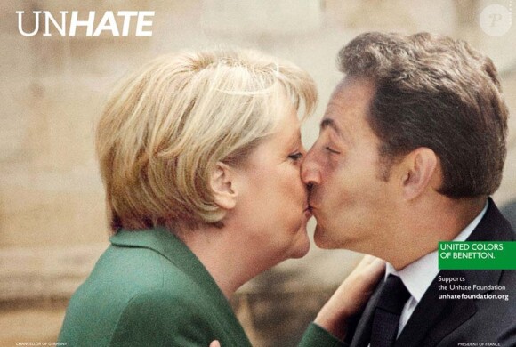 Campagne Unhate de Benetton avec Angela Merkel et Nicolas Sarkozy, novembre 2011.