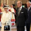 Cérémonie à l'abbaye de Wesminster en l'honneur du 400e anniversaire de la King James Bible, le 16 novembre 2011, en présence de la reine Elizabeth II, son époux le duc d'Edimbourg et leur fils le prince Charles.