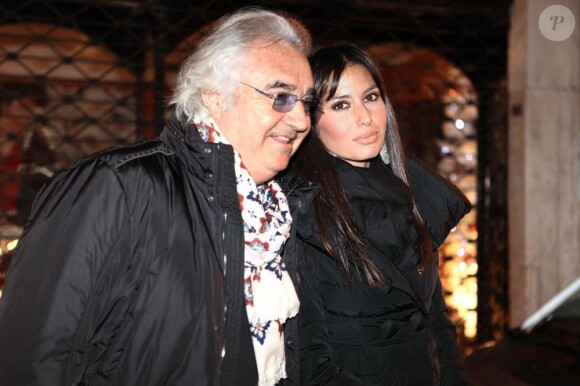 Flavio Briatore et sa femme Elisabetta Gregoraci à la sortie du restaurant Assunta Madre à Rome le 20 novembre 2011