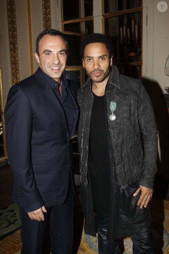 Lenny Kravitz et Nikos au ministère de la Culture, le 30 novembre 2011 à Paris