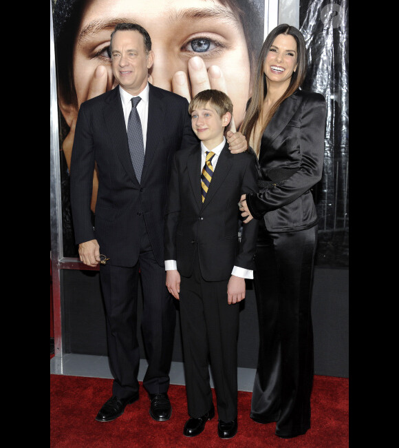 Tom Hanks, Sandra Bullock et Thomas Horn à l'avant-première de Extrêmement fort et incroyablement près, à New York le 15 décembre 2011.