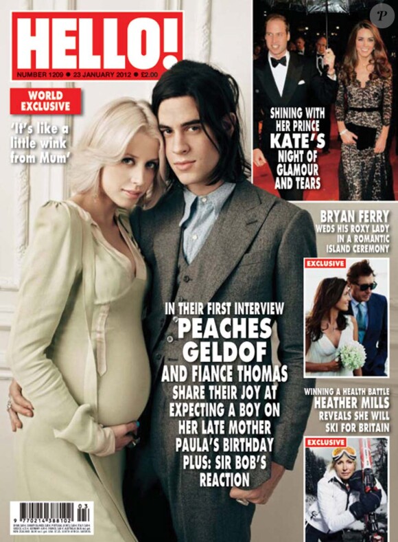 Peaches Geldof et son fiancé Thomas Cohen en couverture du magazine Hello!, numéro du 23 janvier 2012.