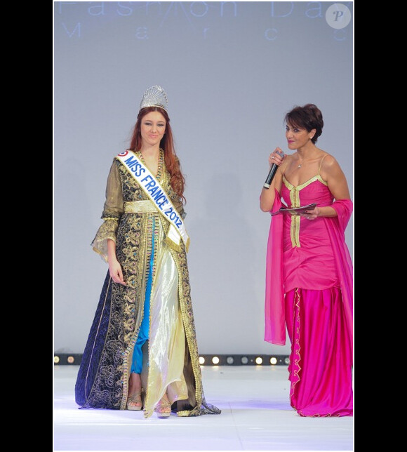 La sublime Delphine Wespiser, Miss France 2012, lors du défilé Christophe Guillarmé au Four Seasons de Marrakech lors de la 3e édition de la Fashion Days Marrakech le vendredi 13 janvier 2012