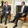 Le roi Abdullah II de Jordanie rencontrait Barack Obama à la Maison Blanche le 17 janvier 2012 tandis que son épouse la reine Rania participait à un déjeuner philanthropique, également à Washington.