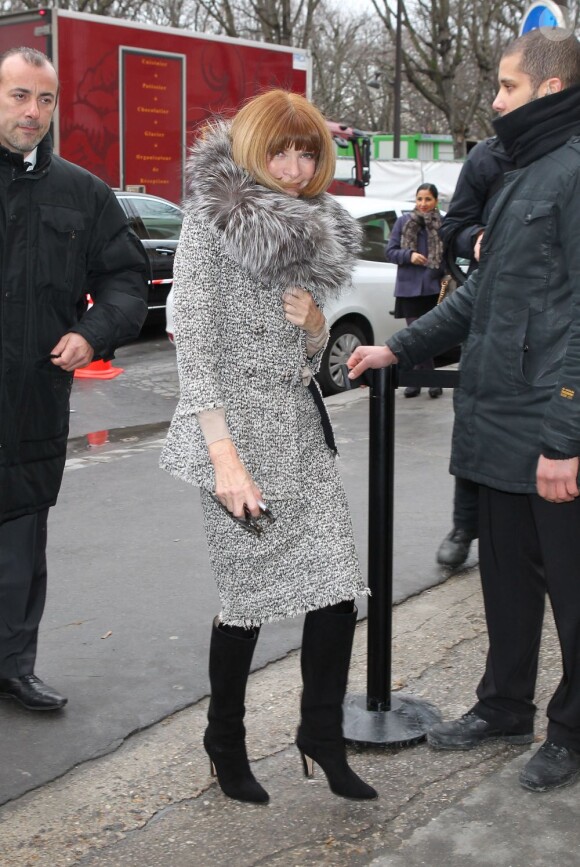 Anna Wintour à son arrivée au Défilé Chanel Haute Couture à Paris le 24 janvier 2012