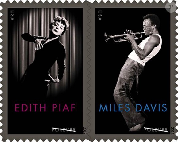 L'USPS et La Poste, les services postaux américain et français, rendent hommage à Edith Piaf et Miles Davis à travers deux timbres à leur effigie disponibles en juin 2012.