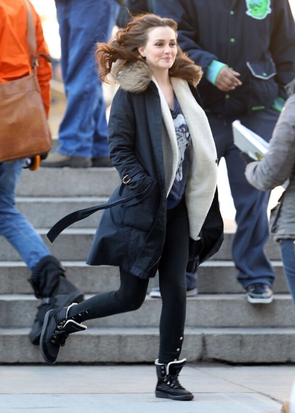 Leighton Meester sur le tournage de Gossip Girl le 6 février 2012