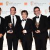 Russel Crowe, Jean Dujardin, Thomas Langmann, Michel Hazanavicius et Hugh Jackman lors des BAFTAs 2012, le 12 février à Londres.