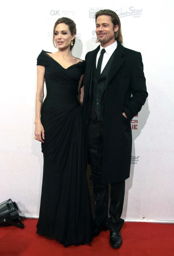 Angelina Jolie et Brad Pitt à l'avant-première de son film Au pays du sang et du miel, à Sarajevo, le 14 février 2012.