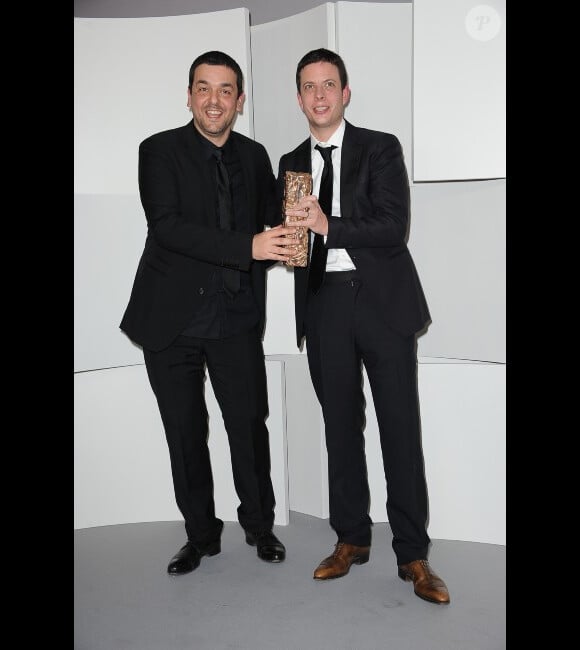Joann Sfar et Antoine Delesvaux, prix du meilleur film d'animation pour Le Chat du rabbin, aux César le 24 février 2012