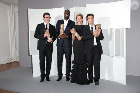 Michel Hazanavicius, Omar Sy, Bérénice Bejo et Thomas Langmann aux César le 24 février 2012