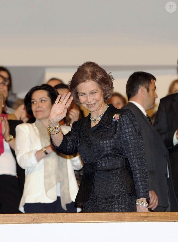 Le roi Juan Carlos Ier et la reine Sofia d'Espagne présidaient le 10e concert hommage aux victimes du terrorisme, à Madrid, le 29 février 2012.