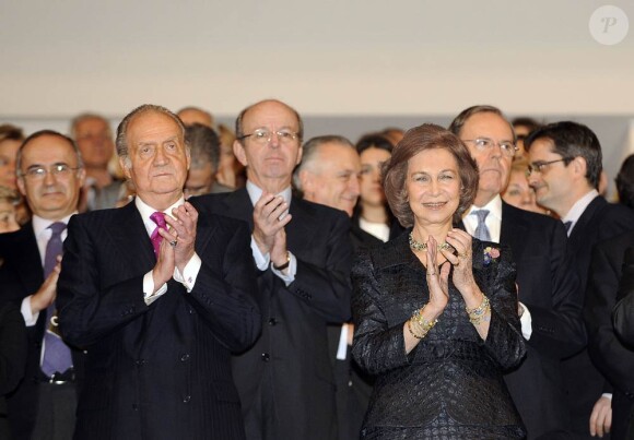 Juan Carlos Ier et Sofia d'Espagne présidaient le 10e concert hommage aux victimes du terrorisme, à Madrid, le 29 février 2012.