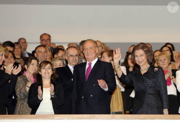Le roi Juan Carlos Ier et la reine Sofia d'Espagne présidaient le 10e concert hommage aux victimes du terrorisme, à Madrid, le 29 février 2012.