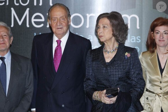 Le roi Juan Carlos Ier et la reine Sofia d'Espagne présidaient le 10e concert hommage aux victimes du terrorisme, à Madrid, le 29 février 2012.