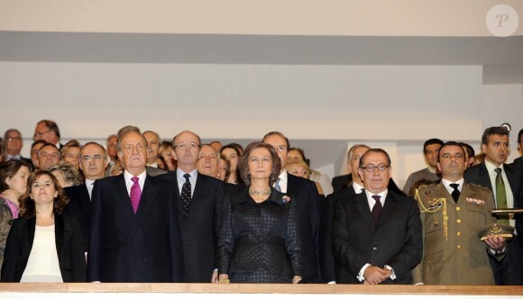 Le roi Juan Carlos Ier et la reine Sofia d'Espagne présidaient le 10e concert hommage aux victimes du terrorisme, à Madrid, le 29 février 2012.