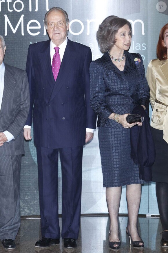 Le roi Juan Carlos Ier et la reine Sofia d'Espagne présidaient le 10e concert hommage aux victimes du terrorisme, à Madrid, le 29 février 2012.