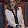 La princesse Letizia d'Espagne lors de la Journée mondiale des maladies rares, qu'elle présidait au Conseil supérieur de la magistrature à Madrid le 1er mars 2012.