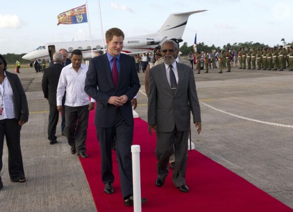 Le Prince Harry arrive à Belmopan, au Belize, le 2 mars 2012