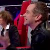 Louis Bertignac et Garou lors de la prestation de Damien dans The Voice, samedi 25 février 2012 sur TF1