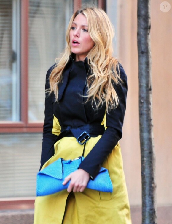 Blake Lively sur le tournage de la série Gossip Girl à New York le 27 mars 2012
