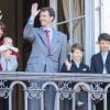 Le prince Joachim de Danemark en famille lors des 72 ans de sa mère la reine Margrethe II, le 16 avril 2012 à Copenhague.