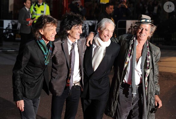 Mick Jagger, Ronnie Wood, Charlie Watts et Keith Richards - Les Rolling Stones aujourd'hui - à Londres, le 2 avril 2008.