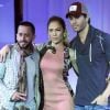 Yandel (du duo Wisin & Yandel), Jennifer Lopez et Enrique Iglesias durant leur conférence de presse à Los Angeles, le 30 avril 2012.