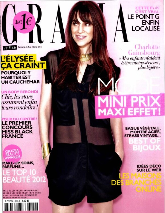 Charlotte Gainsbourg en couverture du magazine Grazia, édition du 4 mai 2012