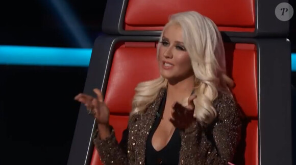 La coach Christina Aguilera durant la finale de The Voice US, sur NBC, les 7 et 8 mai 2012.