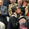 Rachida Dati et Nicolas Sarkozy scellent leur belle complicité à l'issue du meeting de Nantes du président-candidat. Le 27 mars 2012