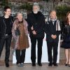 Alexandre Tharaud, Emmanuelle Riva, Michael Haneke, Jean-Louis Trintignant et Isabelle Huppert pendant la présentation du film Amour, à Cannes le 20 mai 2012