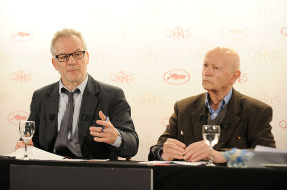 Thierry Frémaux, délégué général, et Gilles Jacob, président, lors de la conférence de presse du Festival de Cannes 2012