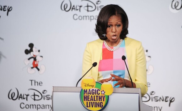Digne, Michelle Obama lors d'une l'annonce de l'engagement de Walt Disney, dans la lutte contre l'obésité, à Washington le 5 juin 2012